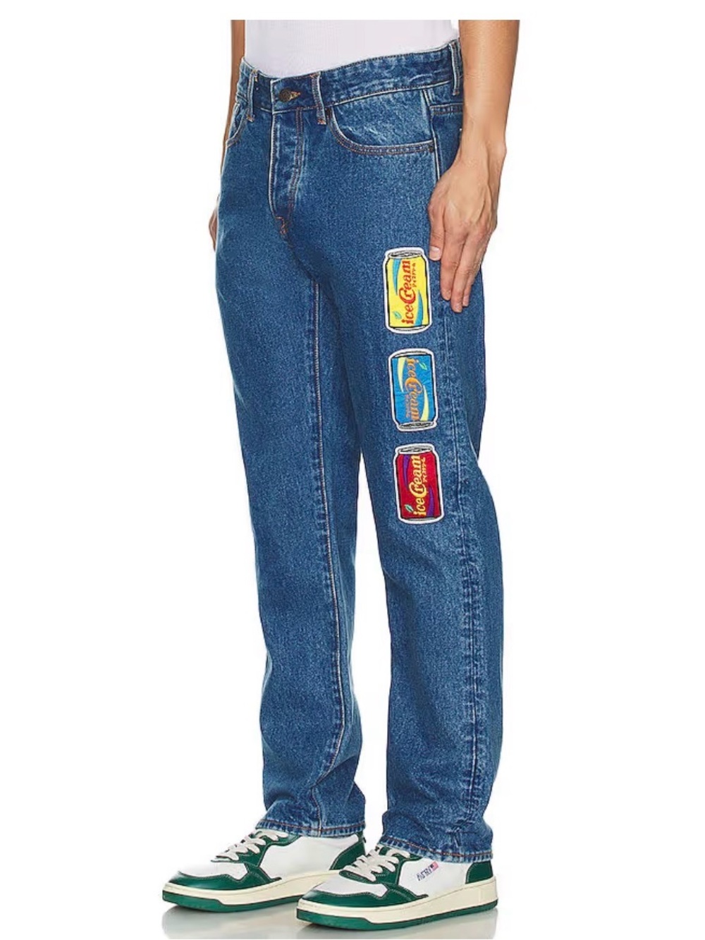 Icecream Blue Straight Jeans with Colorful Patch Trio
